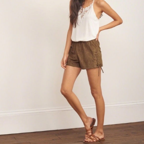 A&F Brown Elastic-Waist Faux Suede Mini-Shorts - Picture 5 of 5